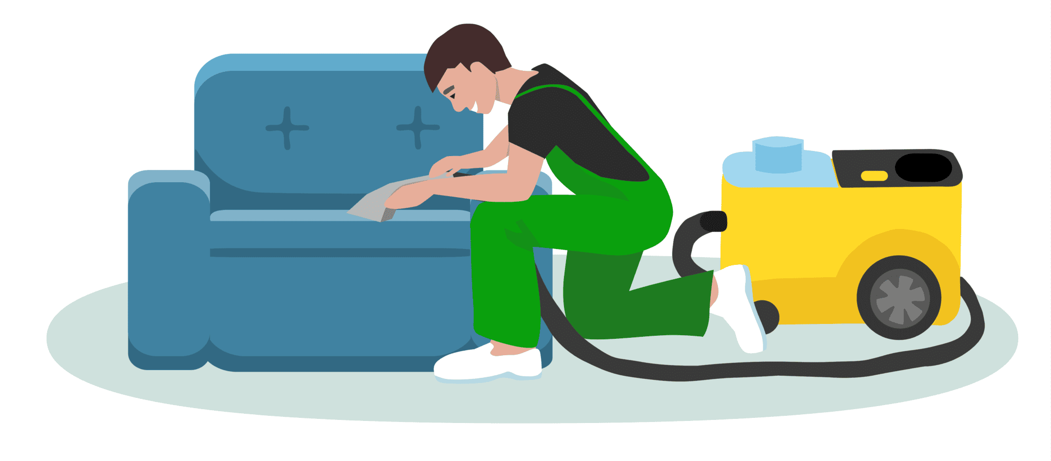 Επαγγελματίας καθαρίζει καναπέ με ειδικό μηχάνημα ατμού